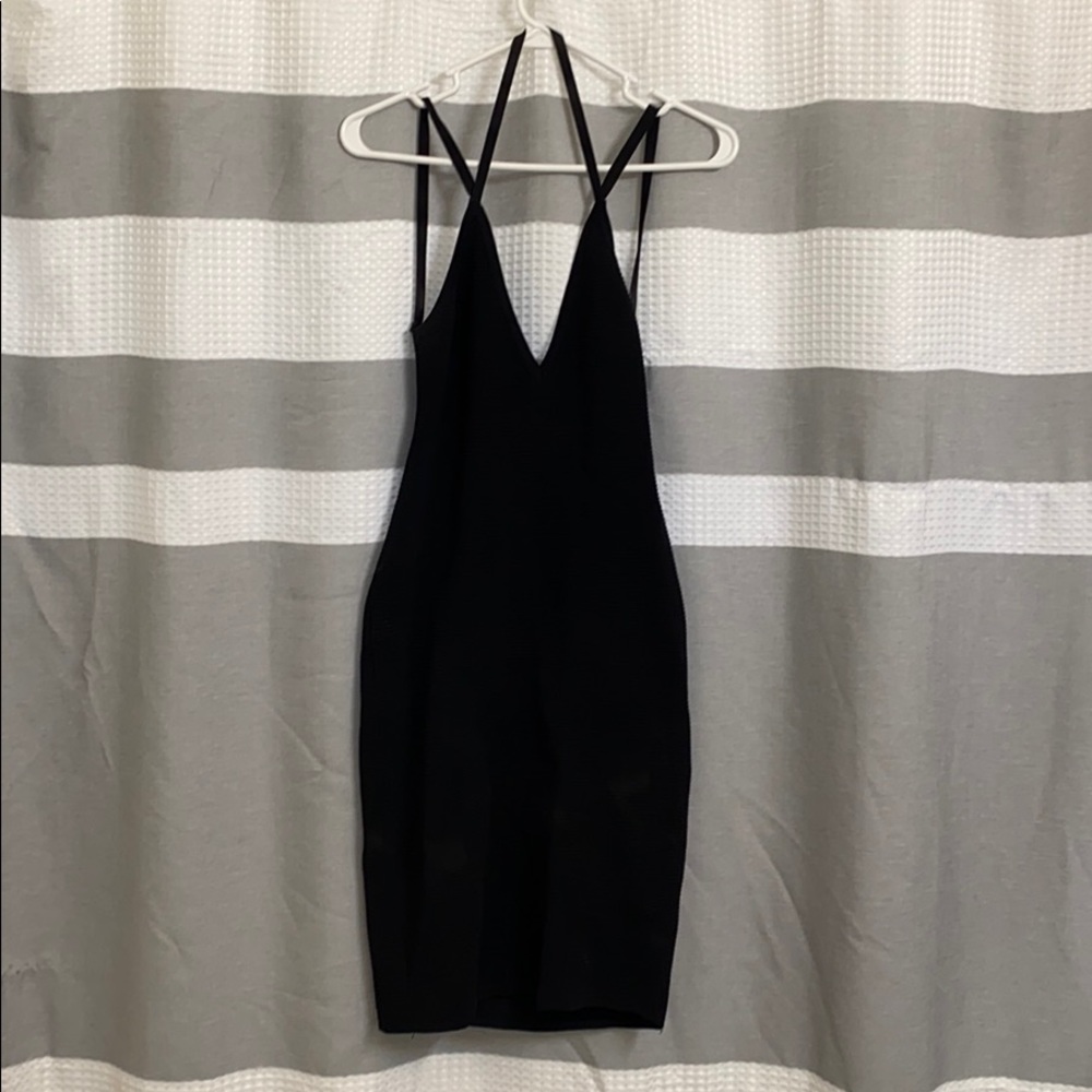 Black low back ribbed dress